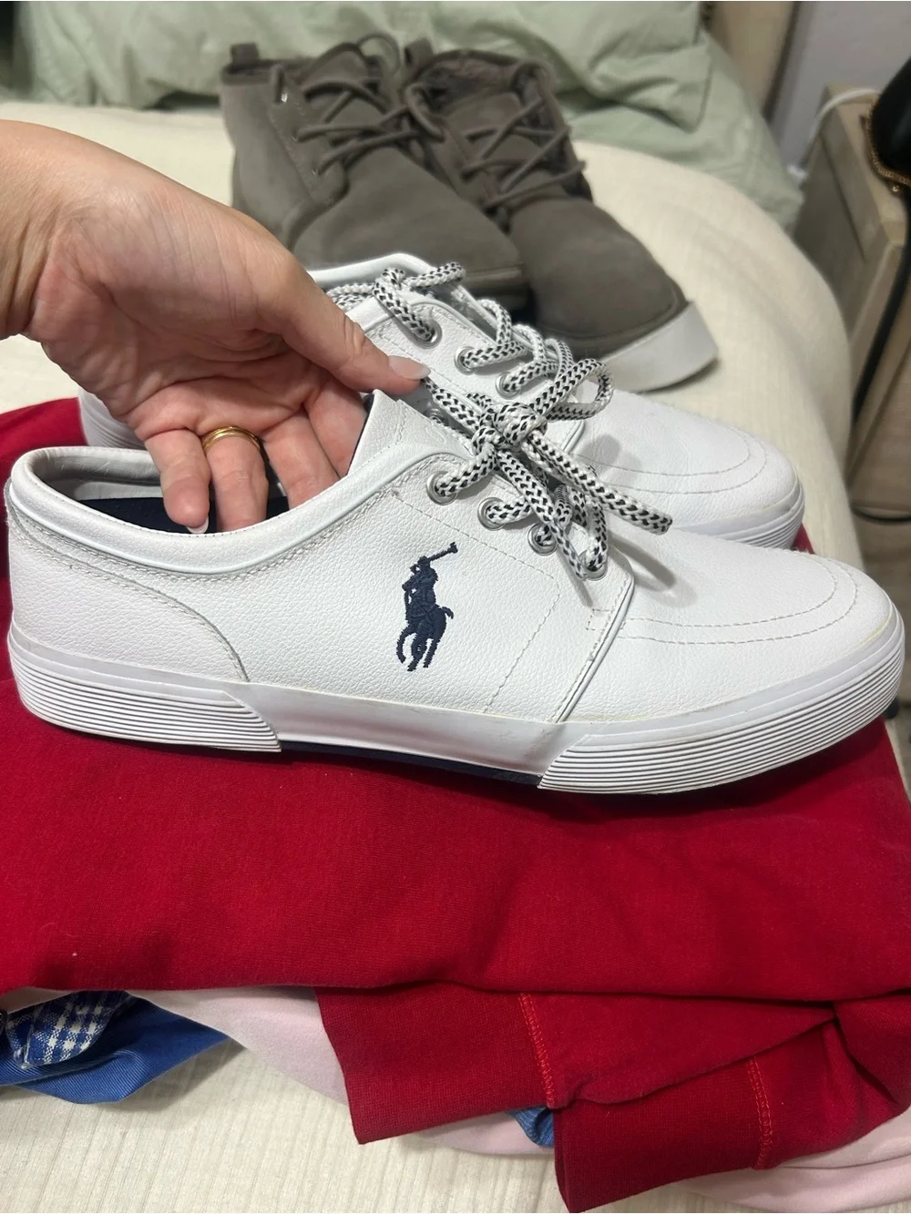 Polo by Ralph Lauren White Leather Sneakers with Navy Polo Logo
